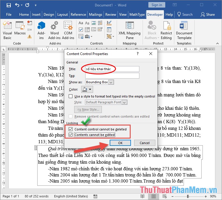 How to lock a data area in Word Picture 14