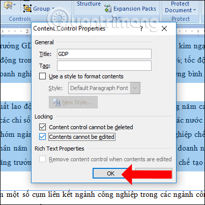 How to lock a data area on Word Picture 15