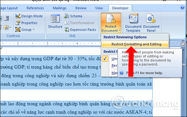 How to lock a data area on Word Picture 16