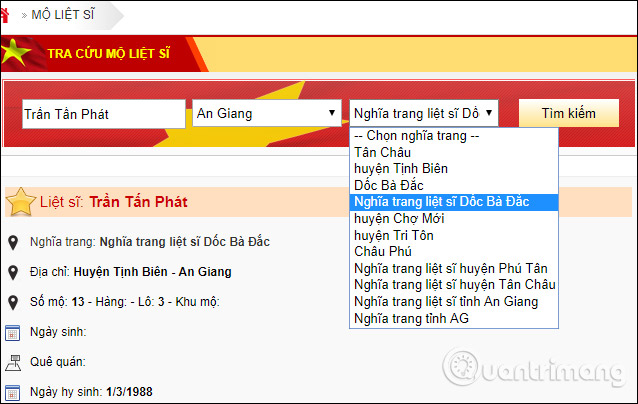 How to look up information of martyrs, find grave martyrs online Picture 5