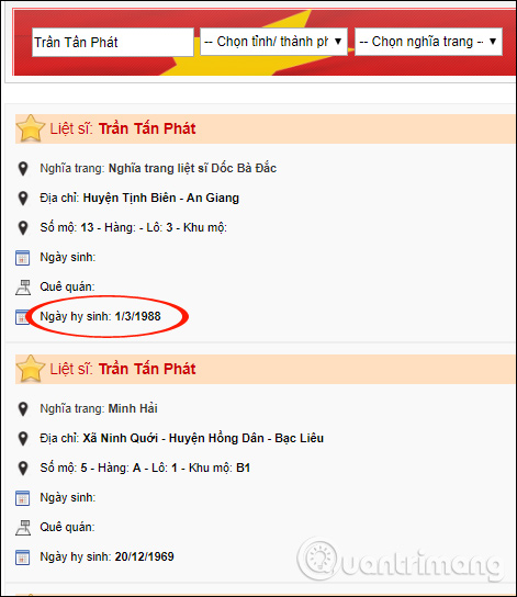 How to look up information of martyrs, find grave martyrs online Picture 6