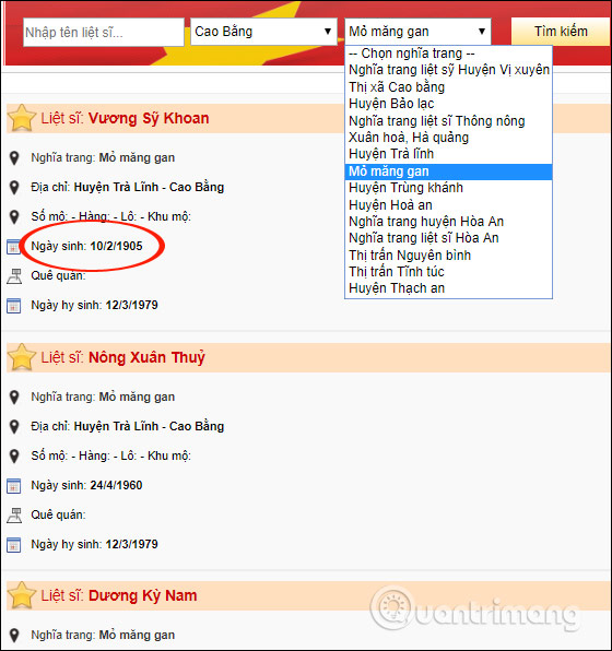 How to look up information of martyrs, find grave martyrs online Picture 7