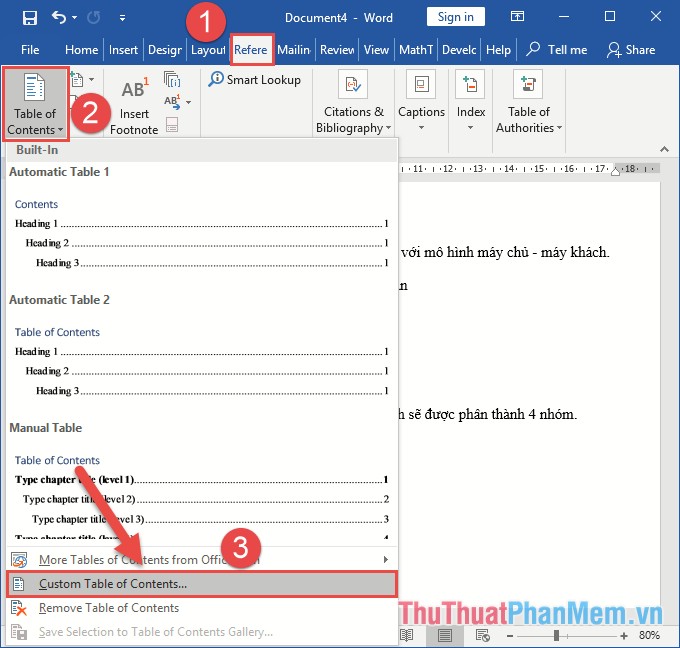 thesis format table of contents word 2010