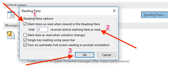 How to mark the read email when selecting on Outlook 2016 Picture 5
