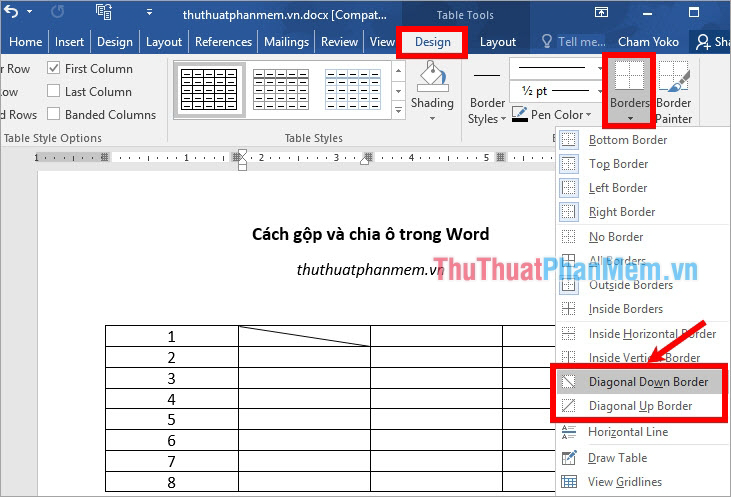 How to merge and split cells in Word Picture 7