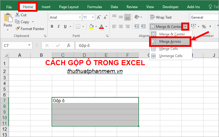 shortcut for merge and center in excel 2016