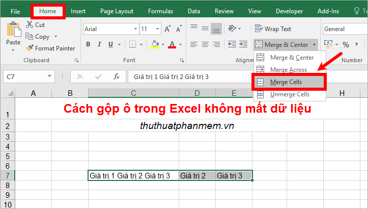How to merge cells in Excel with no data loss Picture 9