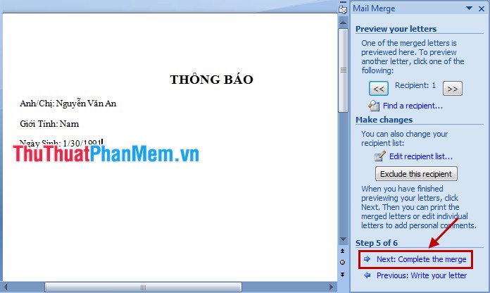 How to merge mail (Mail Merge) in Word Picture 13