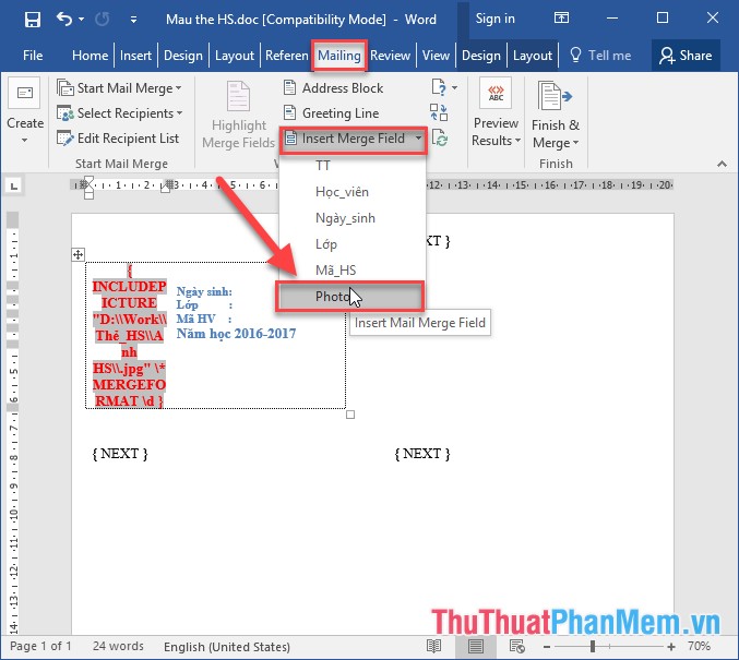 How to merge messages that contain images in Word 2016 Picture 21