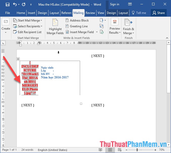 How to merge messages that contain images in Word 2016 - TipsMake.com