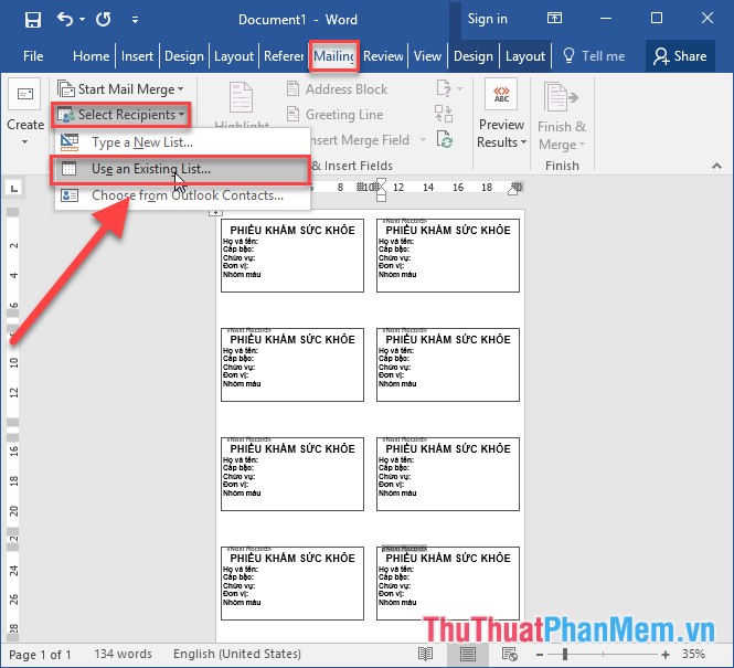 How to merge multiple messages on 1 page from an Excel table in Word 2016 Picture 18