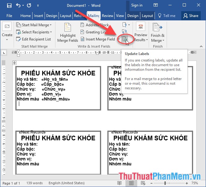 How to merge multiple messages on 1 page from an Excel table in Word 2016 Picture 22