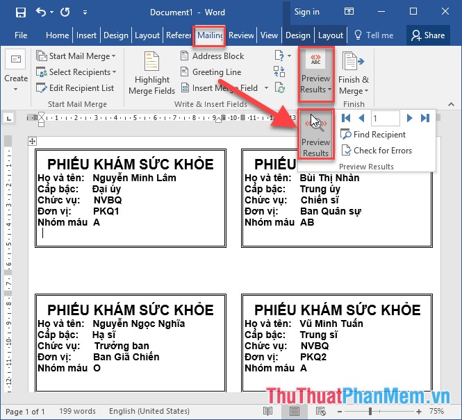 How to merge multiple messages on 1 page from an Excel table in Word 2016 Picture 23