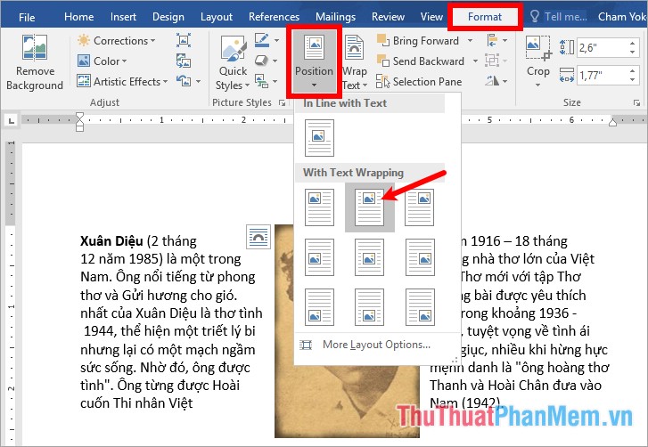 How to move photos, change the image position in Word Picture 13
