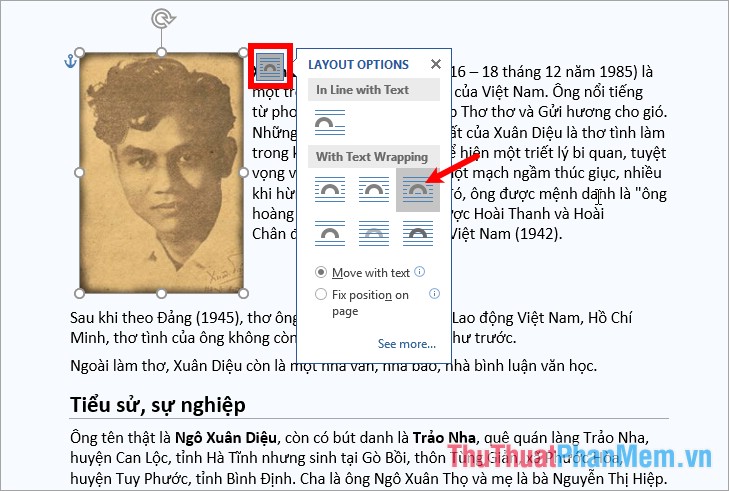 How to move photos, change the image position in Word Picture 8