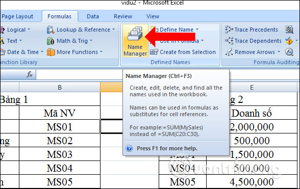 How to name a cell or Excel data area Picture 7