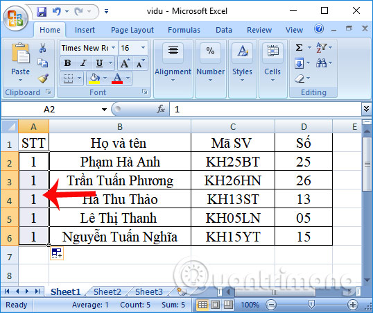 How to number columns automatically in Excel Picture 5