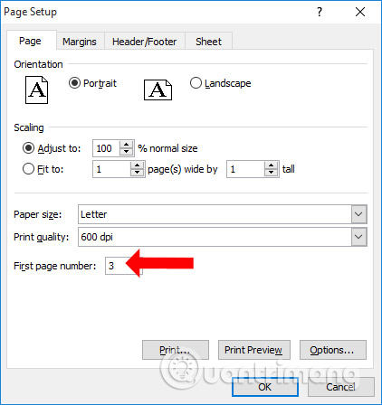 How to number Excel pages from any number