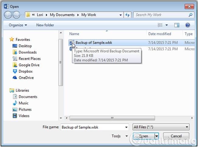 How to open backup file in Word 2013? Picture 7
