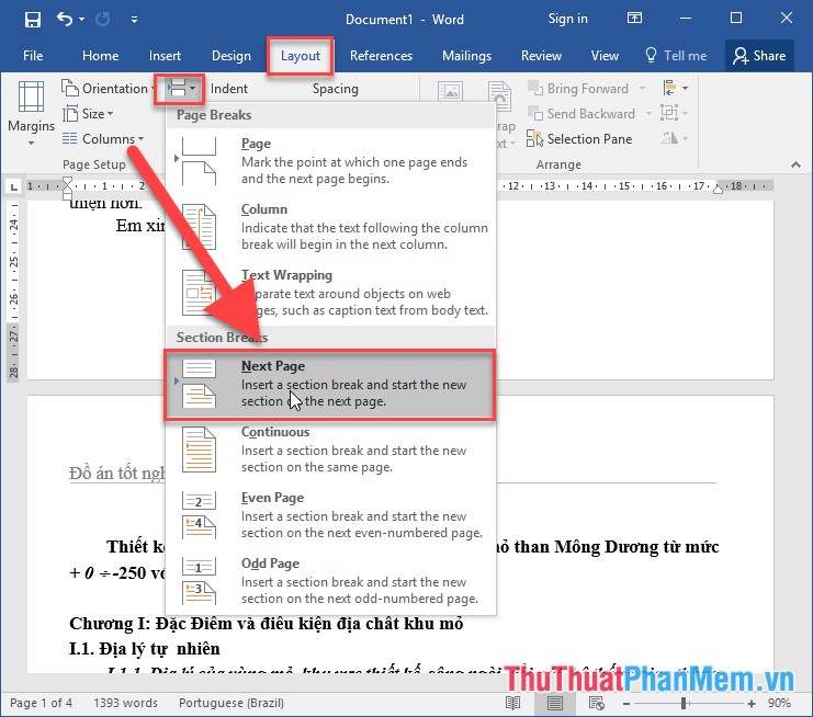 How to paginate pages from any page in Word 2016 Picture 3