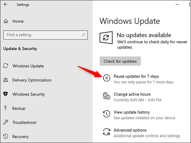 How to pause updates on Windows 10 Home