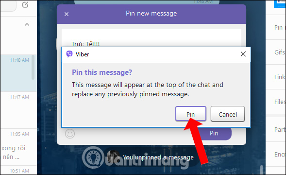 How to pin a group chat message on Viber PC Picture 7