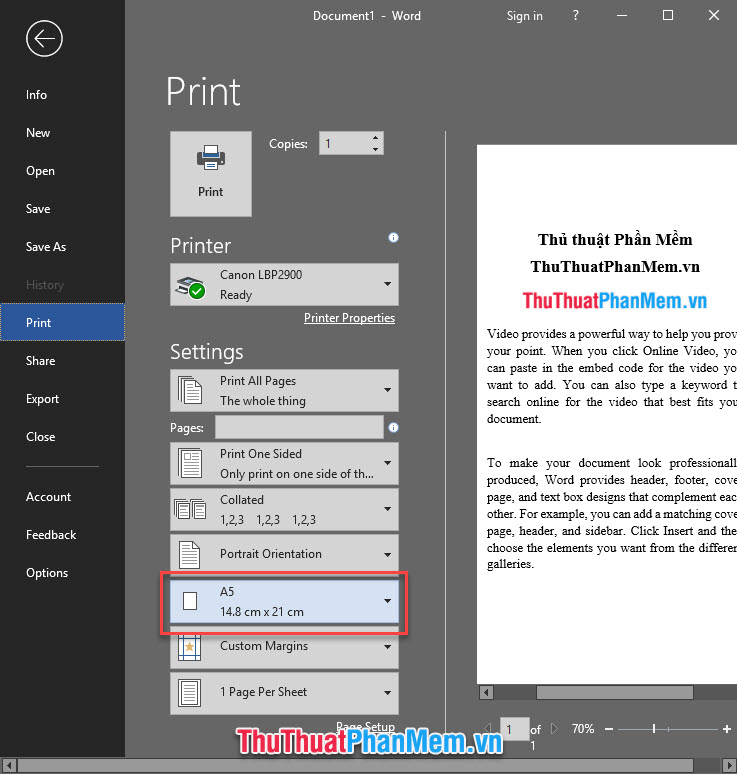 How To Print A5 Size Paper In Word