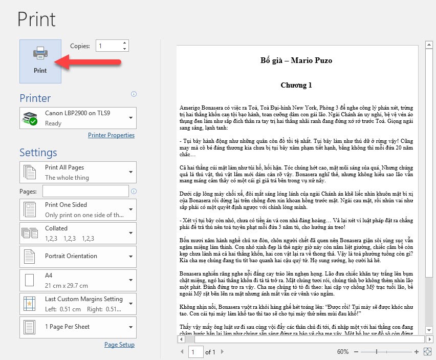 How to print out of A4 size paper in Word Picture 12