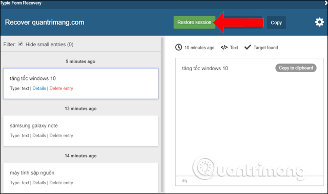 How to recover the content entered on the website Picture 5