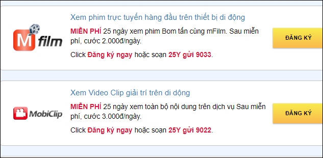 How to register for 25 days for free using Funring, MCA, mFilm, My music, ... MobiFone Picture 2