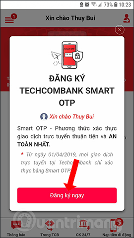 How to register Techcombank Smart OTP to get the authentication code Picture 3