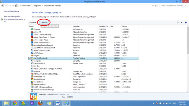 How to remove Certified Toolbar, Ilivid Searchnu ... from the browser Picture 1