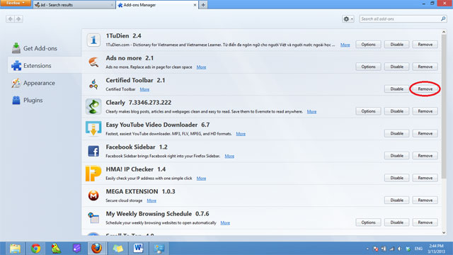 How to remove Certified Toolbar, Ilivid Searchnu ... from the browser Picture 2