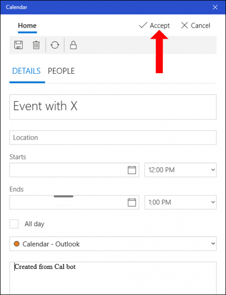 How to schedule and event with Calbot Windows 10 - TipsMake.com