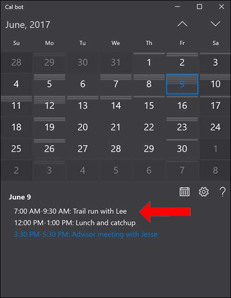How to schedule and event with Calbot Windows 10 Picture 3