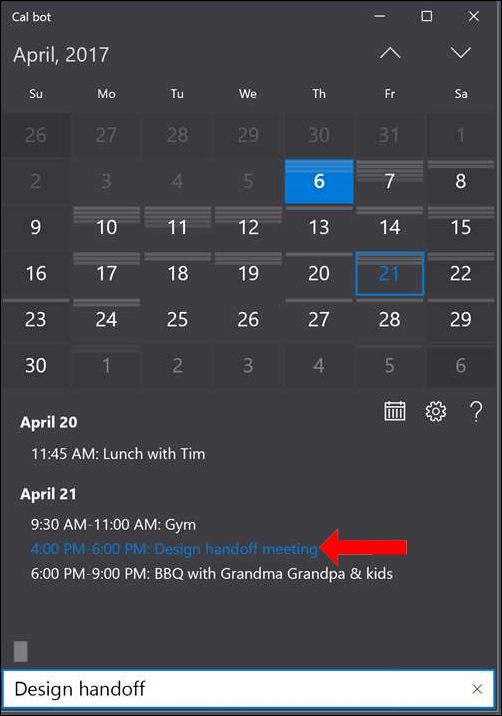 How to schedule and event with Calbot Windows 10 Picture 4