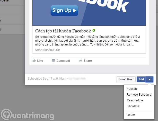 How to schedule posting to Fanpage on Facebook Picture 12