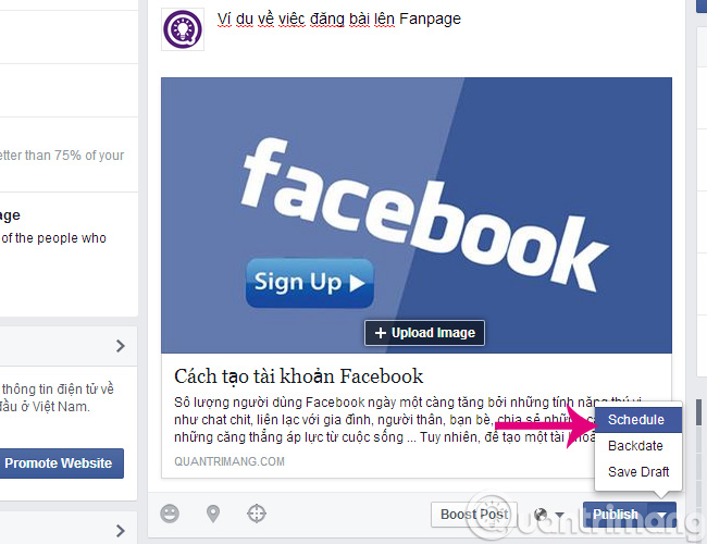 How to schedule posting to Fanpage on Facebook Picture 9