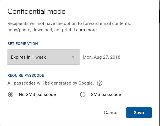 How to send email to self-destruct (Confidential Mode) in Gmail Picture 2