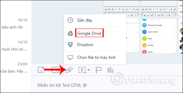 How to send files from Google Drive, Dropbox on Zalo PC Picture 1