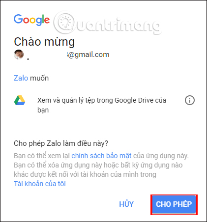 How to send files from Google Drive, Dropbox on Zalo PC Picture 5