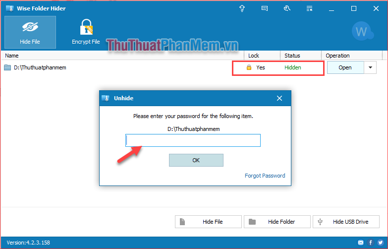 How to set a password, password for the folder using Wise Folder Hider software Picture 6