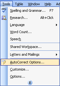 How to set Auto Correct in Word Picture 10
