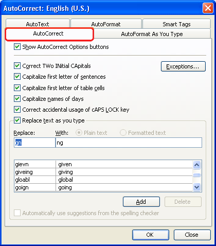 How to set Auto Correct in Word Picture 11