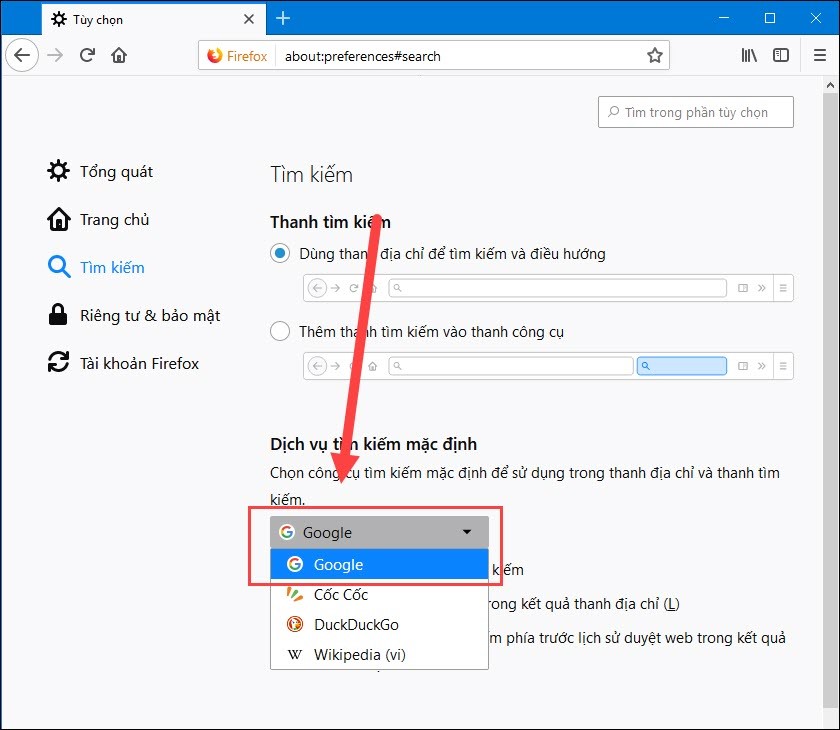 How to set Google as the default search engine on Chrome, Coc Coc, Edge, Firefox Picture 15