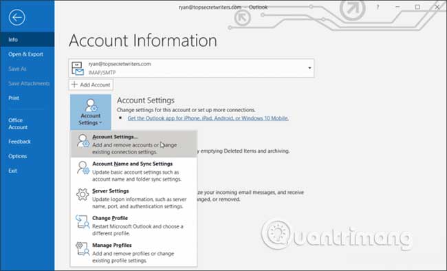 how to change outlook account settings