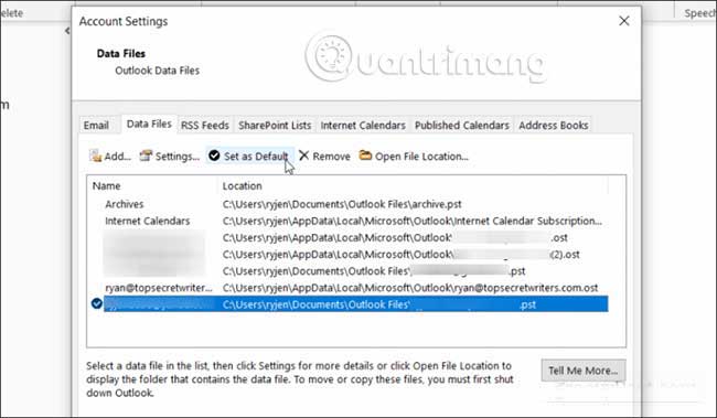 how to change default outlook email account on windows