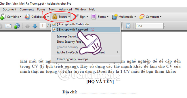 How to set PDF file password using Adobe Acrobat Picture 2
