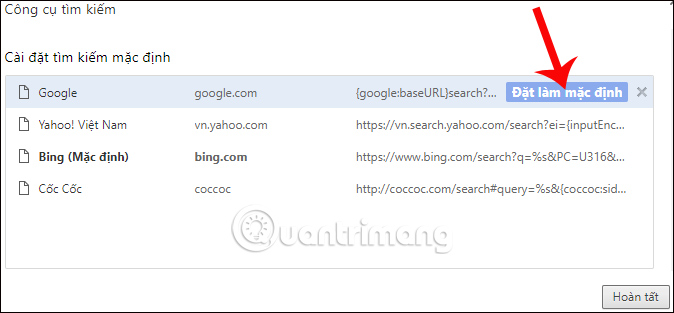 How to set the default search on Coc Coc - TipsMake.com