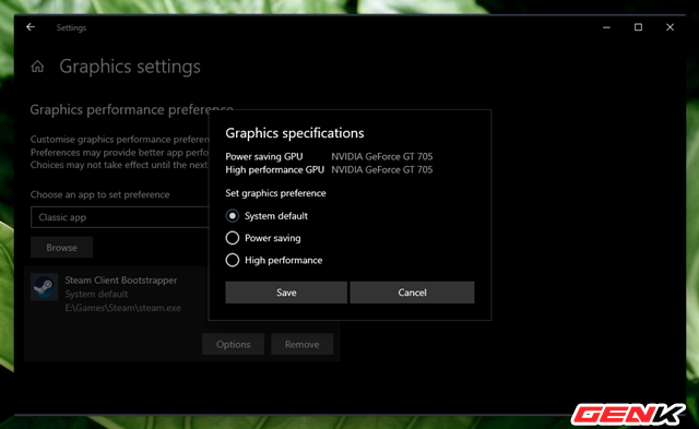 windows 10 set default video card